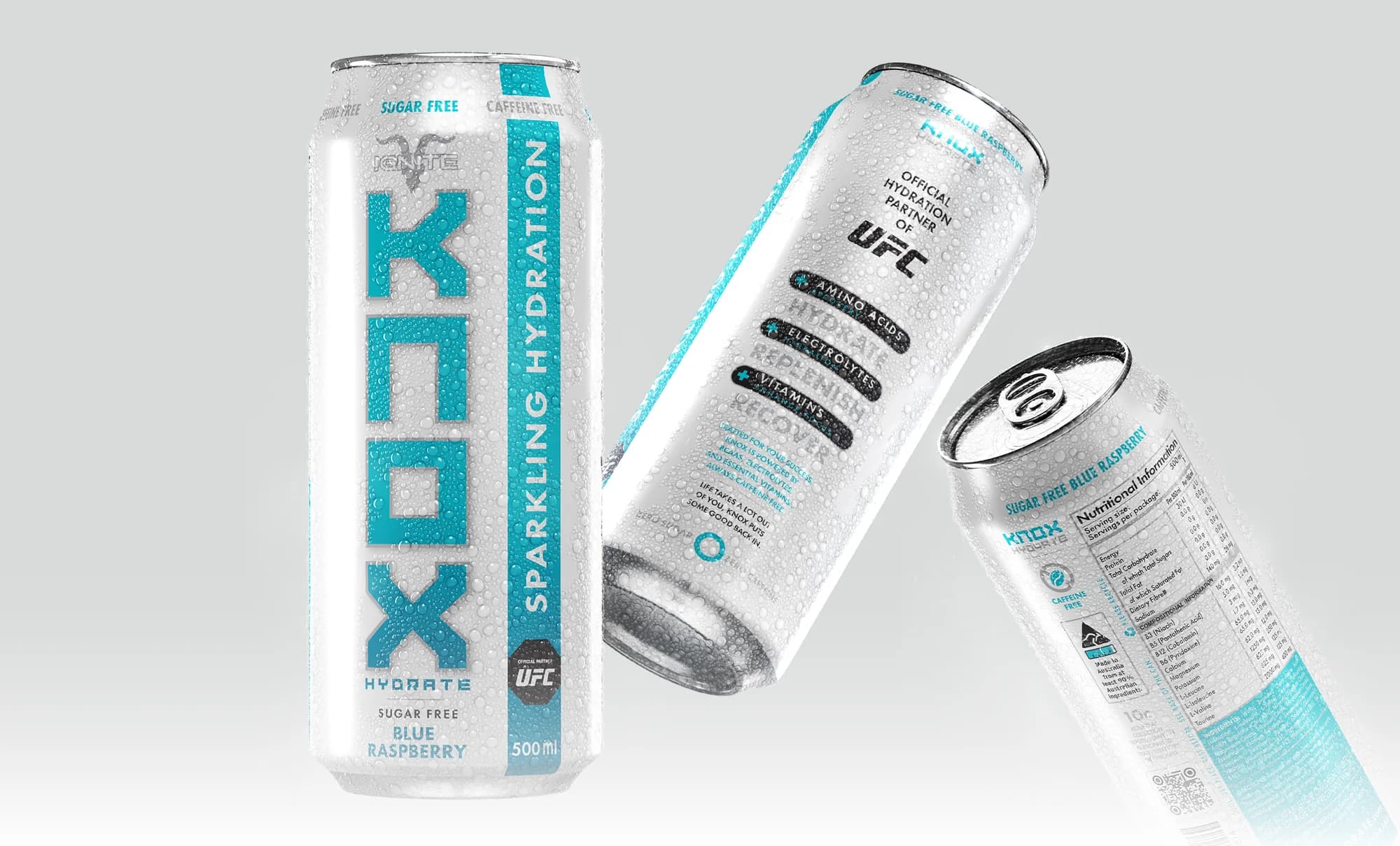 Chilled Knox Hydrate Blue Raspberry cans